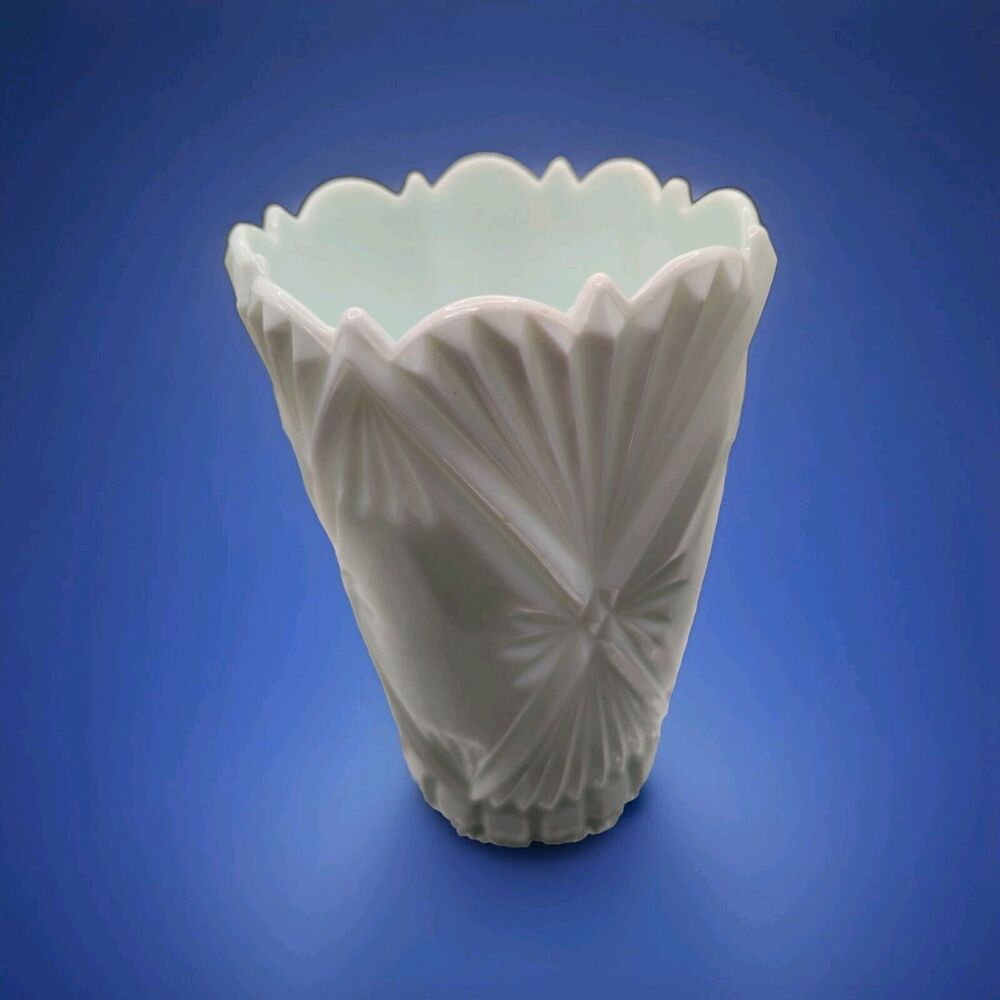 White Milk Blue Opal Glass Cylinder Opaline Vase Opaque Translucent 6.5"